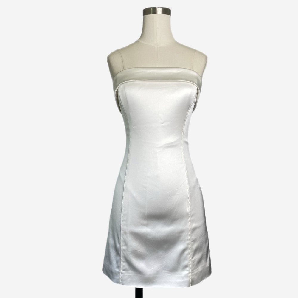 Aritzia Strapless Satin Mini Dress in White